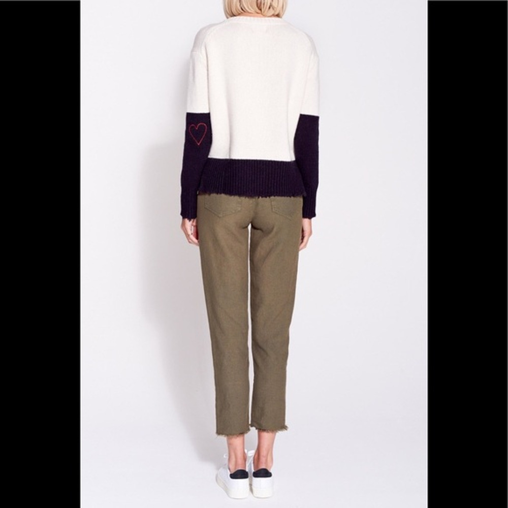 Sundry Loose Fitting White & Black Heart on Elbow Knit Sweater Sz 1 (S) NWT $195